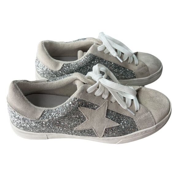 STEVEN NEW YORK Glitter & Suede Star Sneakers Size 9 - Picture 1 of 7